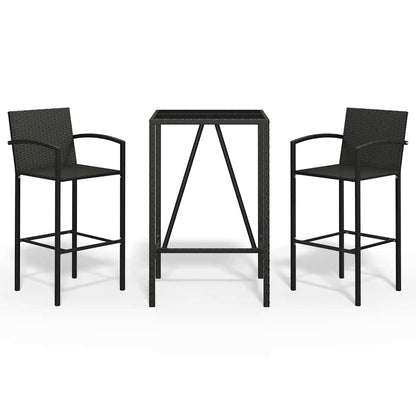 vidaXL 3 Piece Garden Bar Set Black Poly Rattan 2