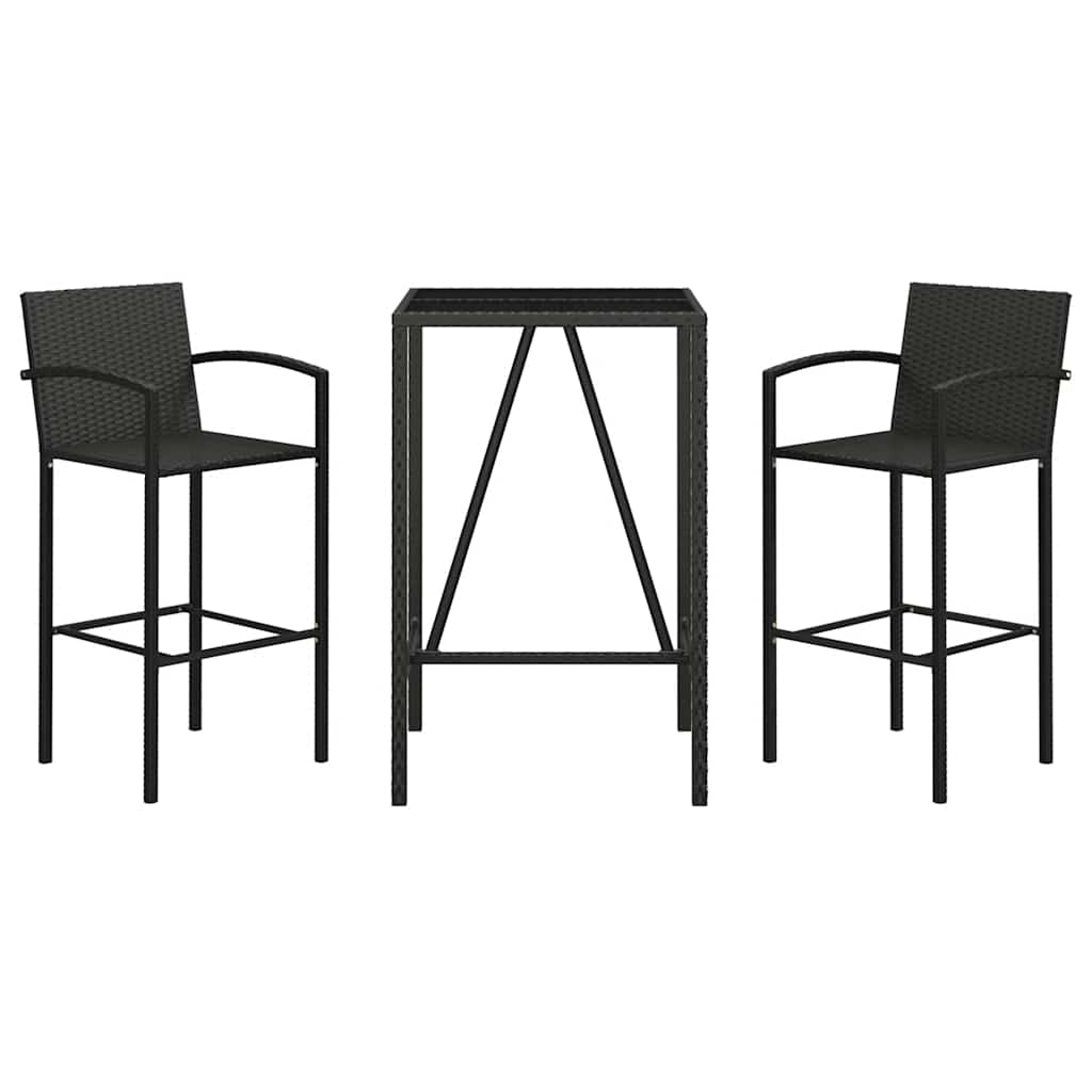 vidaXL 3 Piece Garden Bar Set Black Poly Rattan 3