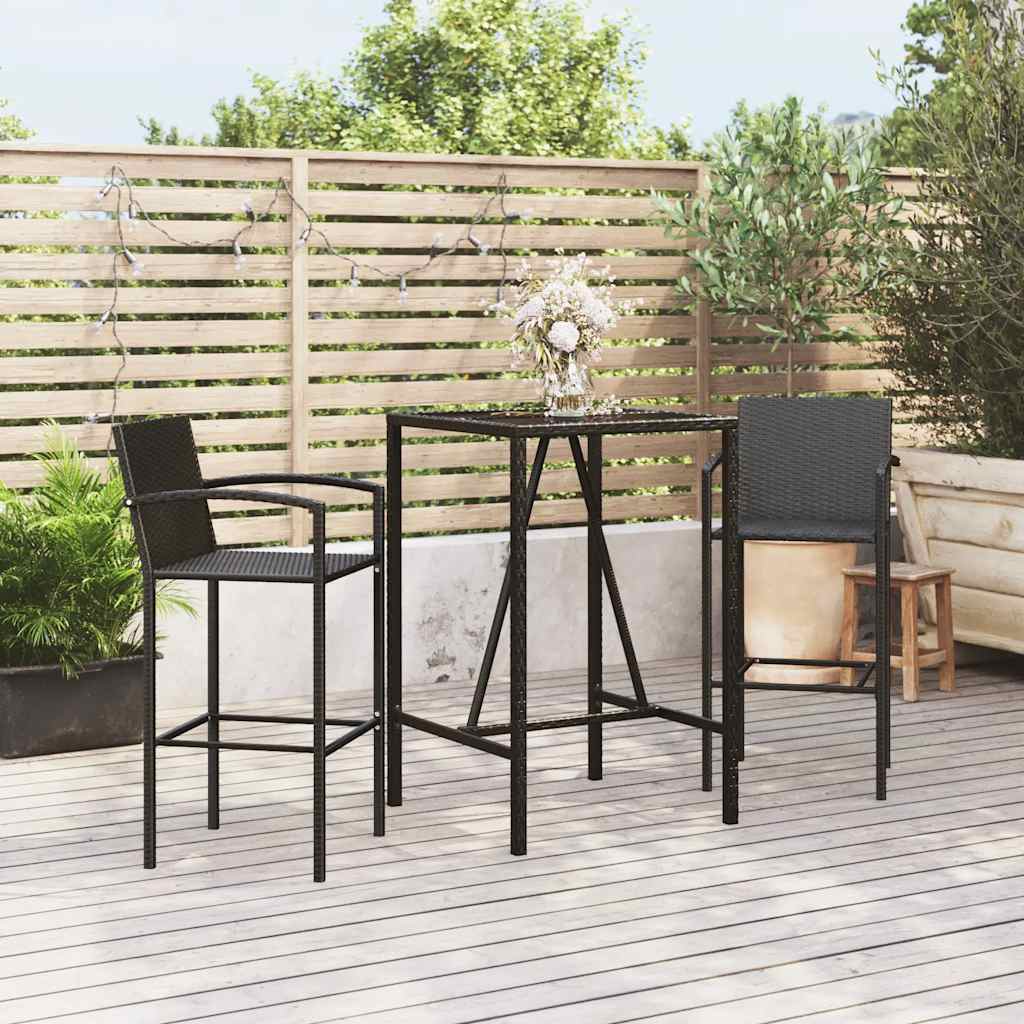 vidaXL 3 Piece Garden Bar Set Black Poly Rattan 1