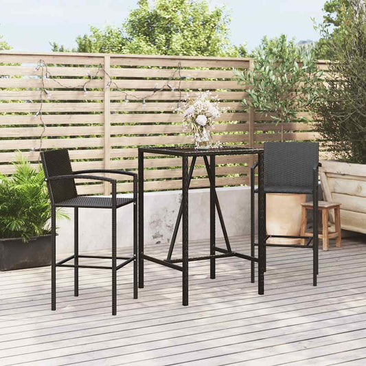 vidaXL 3 Piece Garden Bar Set Black Poly Rattan 1