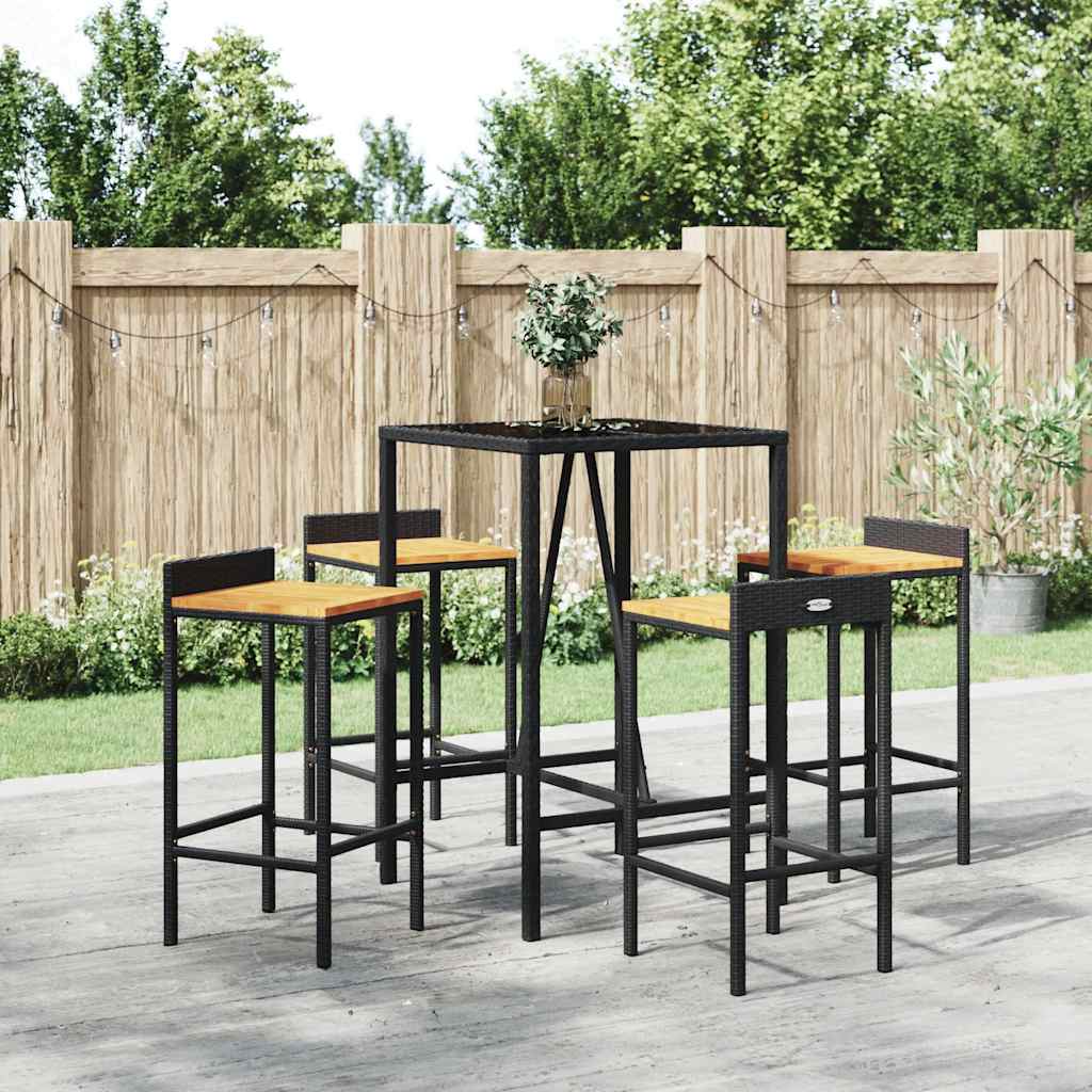 vidaXL 5 Piece Garden Bar Set Poly Rattan& Solid Wood Acacia