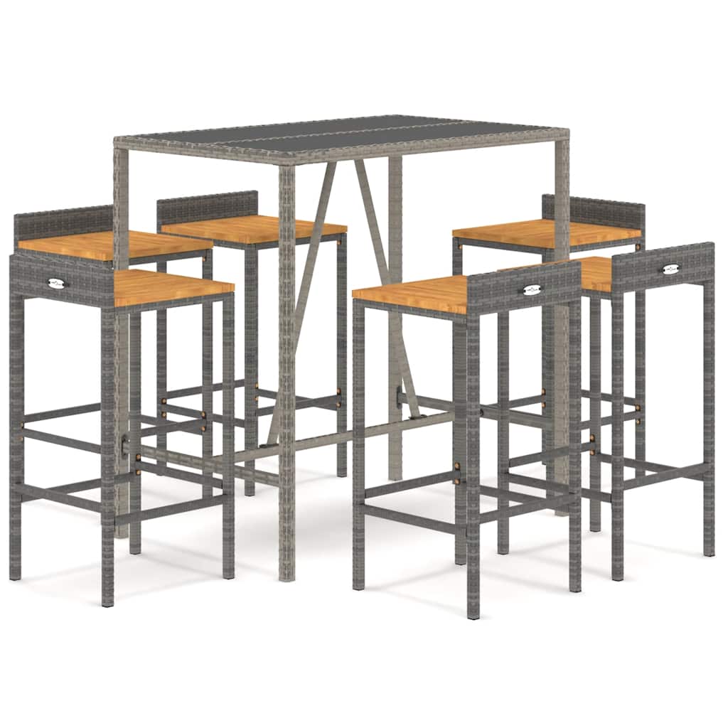 vidaXL 7 Piece Garden Bar Set Grey Poly Rattan& Solid Wood Acacia 2