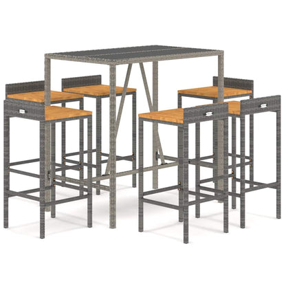 vidaXL 7 Piece Garden Bar Set Grey Poly Rattan& Solid Wood Acacia 2