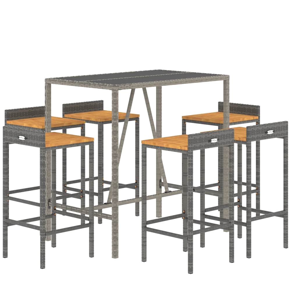 vidaXL 7 Piece Garden Bar Set Grey Poly Rattan& Solid Wood Acacia 3
