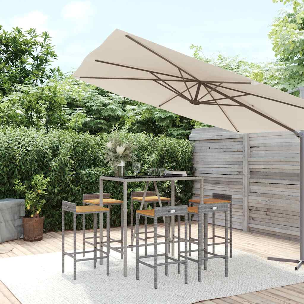 vidaXL 7 Piece Garden Bar Set Grey Poly Rattan& Solid Wood Acacia 1