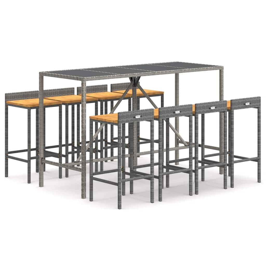 vidaXL 9 Piece Garden Bar Set Grey Poly Rattan& Solid Wood Acacia 2