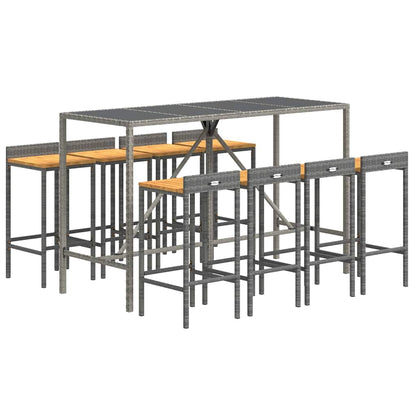 5 Piece Garden Bar Set Poly Rattan& Solid Wood Acacia 180 cm table length 8