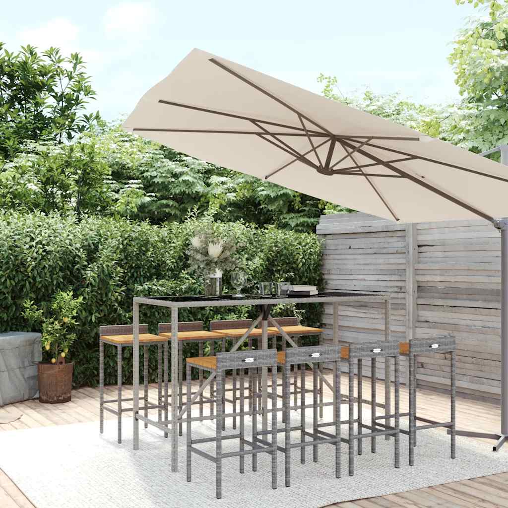 vidaXL 9 Piece Garden Bar Set Grey Poly Rattan& Solid Wood Acacia 1