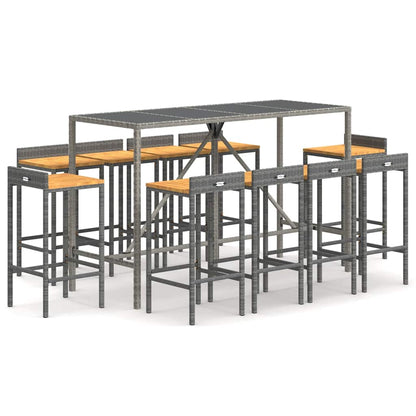 vidaXL 11 Piece Garden Bar Set Grey Poly Rattan& Solid Wood Acacia 2