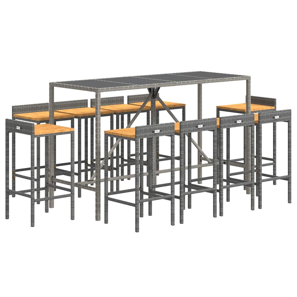 vidaXL 11 Piece Garden Bar Set Grey Poly Rattan& Solid Wood Acacia 3