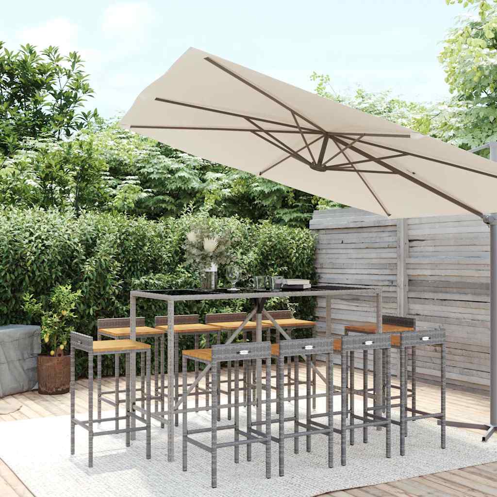 vidaXL 11 Piece Garden Bar Set Grey Poly Rattan& Solid Wood Acacia 1