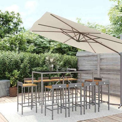 vidaXL 11 Piece Garden Bar Set Grey Poly Rattan& Solid Wood Acacia 1