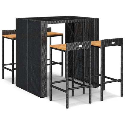 vidaXL 5 Piece Garden Bar Set Black Poly Rattan& Solid Wood Acacia 2