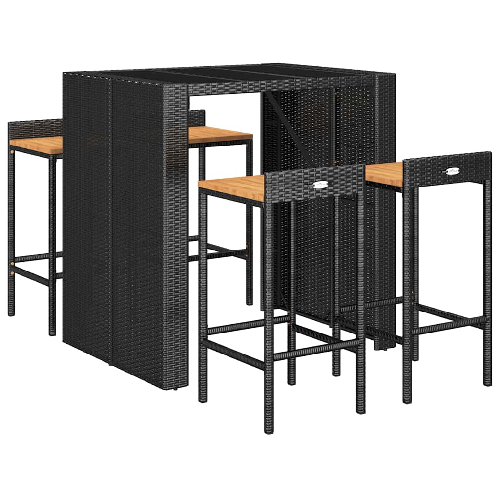vidaXL 5 Piece Garden Bar Set Black Poly Rattan& Solid Wood Acacia 3