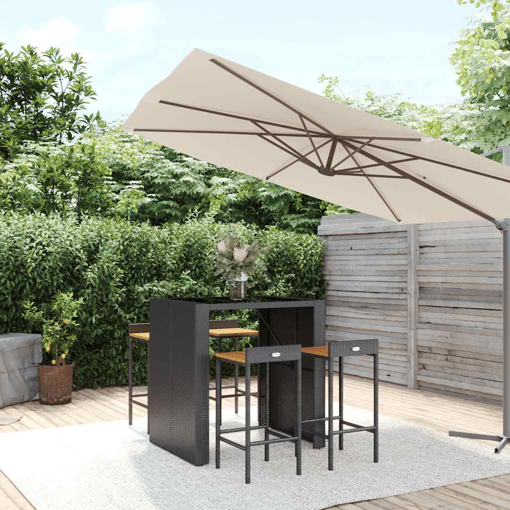vidaXL 5 Piece Garden Bar Set Black Poly Rattan& Solid Wood Acacia 1