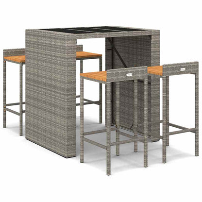 vidaXL 5 Piece Garden Bar Set Grey Poly Rattan& Solid Wood Acacia 2
