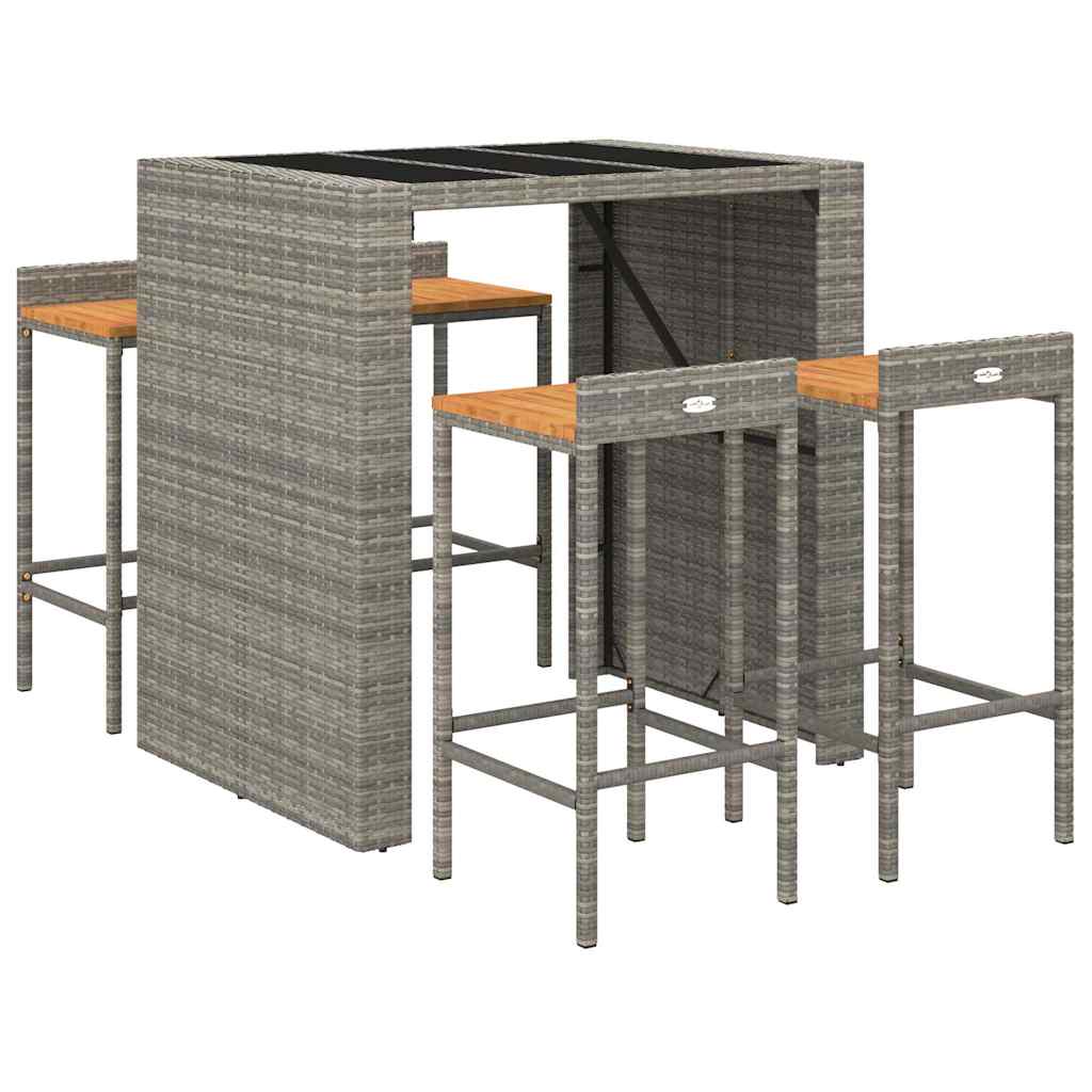 vidaXL 5 Piece Garden Bar Set Grey Poly Rattan& Solid Wood Acacia 3