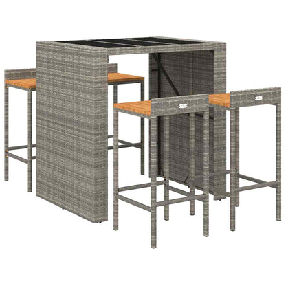vidaXL 5 Piece Garden Bar Set Grey Poly Rattan& Solid Wood Acacia 3