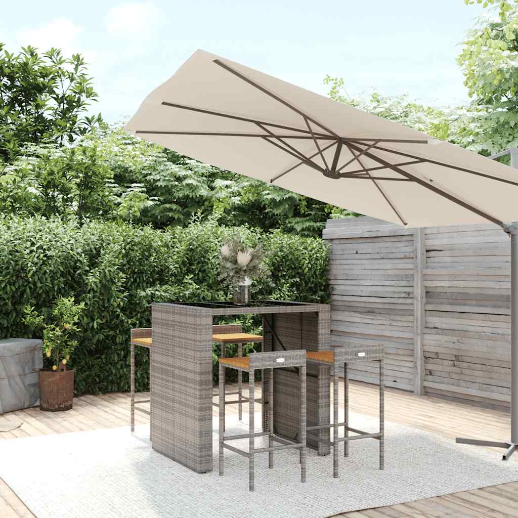 vidaXL 5 Piece Garden Bar Set Grey Poly Rattan& Solid Wood Acacia 1