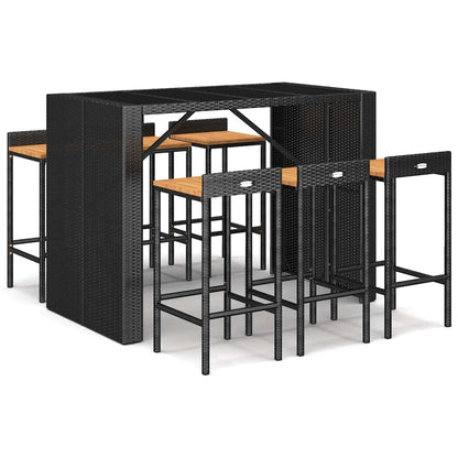 vidaXL 7 Piece Garden Bar Set Black Poly Rattan& Solid Wood Acacia 2