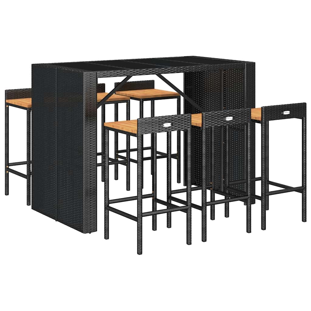 vidaXL 7 Piece Garden Bar Set Black Poly Rattan& Solid Wood Acacia 3