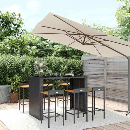 5 Piece Garden Bar Set Poly Rattan& Solid Wood Acacia Black 6