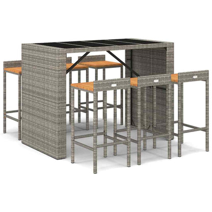 vidaXL 7 Piece Garden Bar Set Grey Poly Rattan& Solid Wood Acacia 2