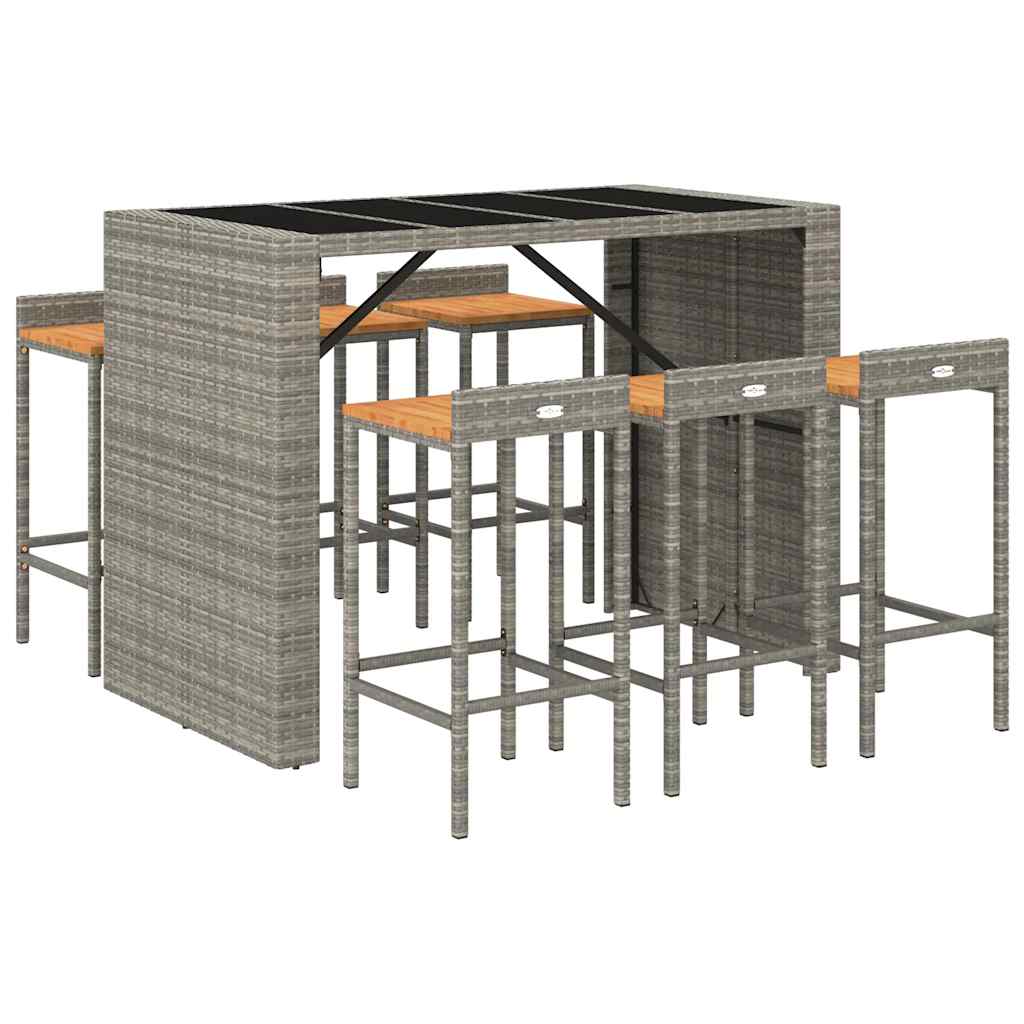 vidaXL 7 Piece Garden Bar Set Grey Poly Rattan& Solid Wood Acacia 3