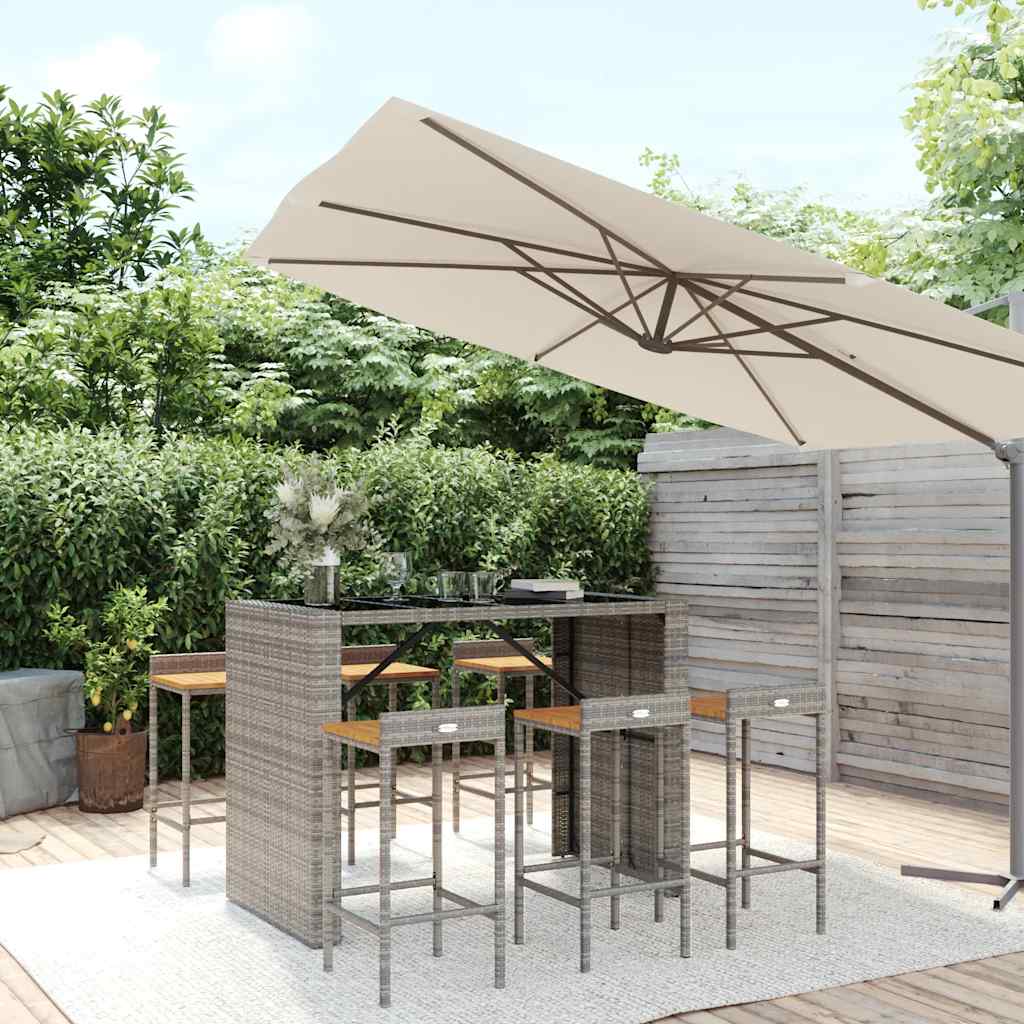 vidaXL 7 Piece Garden Bar Set Grey Poly Rattan& Solid Wood Acacia 1