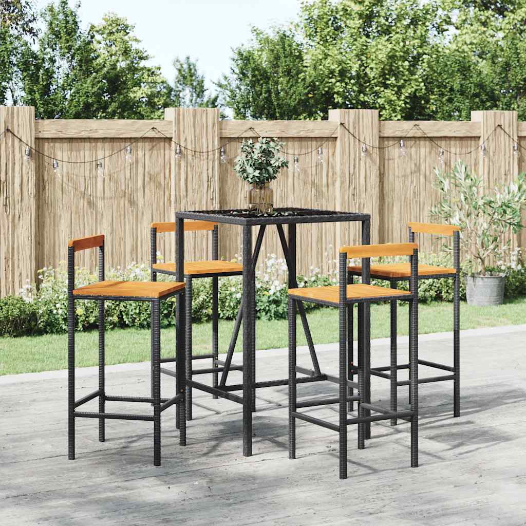 vidaXL 5 Piece Garden Bar Set Poly Rattan& Solid Wood Acacia
