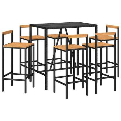 5 Piece Garden Bar Set Poly Rattan& Solid Wood Acacia Black 110 cm table length 6
