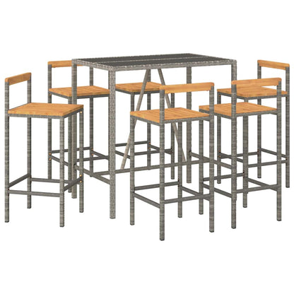 vidaXL 7 Piece Garden Bar Set Grey Poly Rattan& Solid Wood Acacia 3