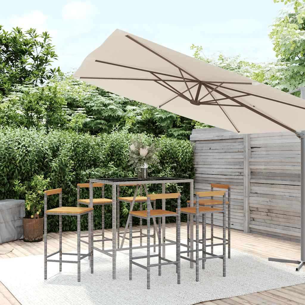 vidaXL 7 Piece Garden Bar Set Grey Poly Rattan& Solid Wood Acacia 1