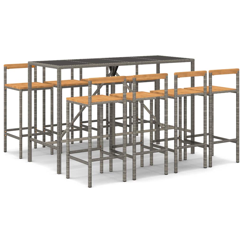 vidaXL 9 Piece Garden Bar Set Grey Poly Rattan& Solid Wood Acacia 2