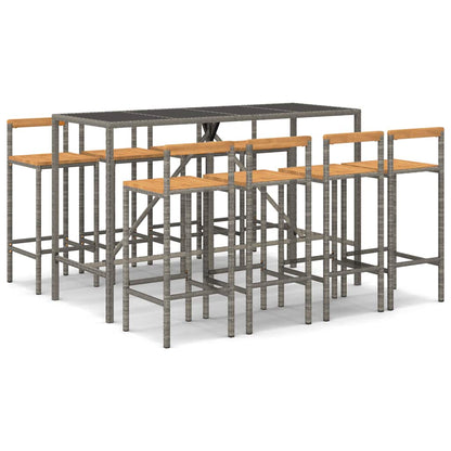 vidaXL 9 Piece Garden Bar Set Grey Poly Rattan& Solid Wood Acacia 2