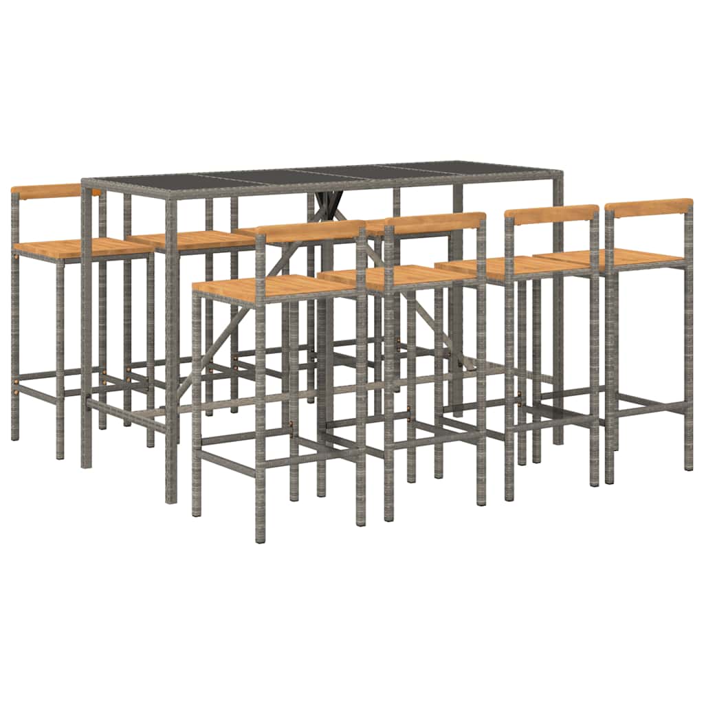 vidaXL 9 Piece Garden Bar Set Grey Poly Rattan& Solid Wood Acacia 3
