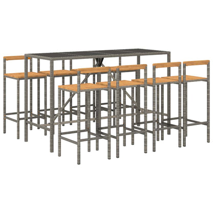 vidaXL 9 Piece Garden Bar Set Grey Poly Rattan& Solid Wood Acacia 3
