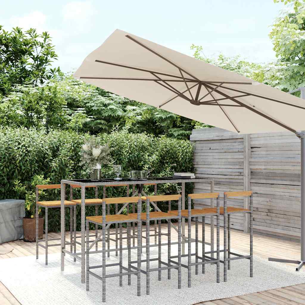 vidaXL 9 Piece Garden Bar Set Grey Poly Rattan& Solid Wood Acacia 1