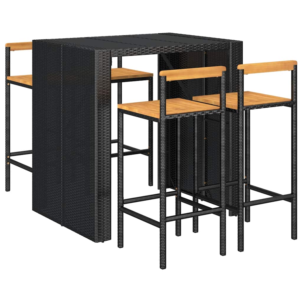 vidaXL 5 Piece Garden Bar Set Black Poly Rattan& Solid Wood Acacia 3