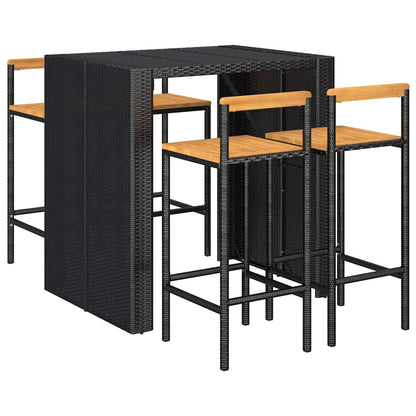 vidaXL 5 Piece Garden Bar Set Black Poly Rattan& Solid Wood Acacia 3