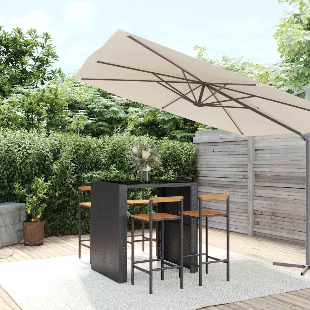 vidaXL 5 Piece Garden Bar Set Black Poly Rattan& Solid Wood Acacia 1