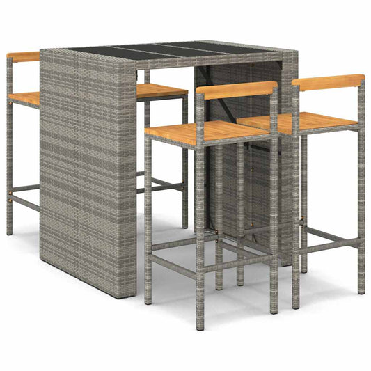 vidaXL 5 Piece Garden Bar Set Grey Poly Rattan& Solid Wood Acacia 2