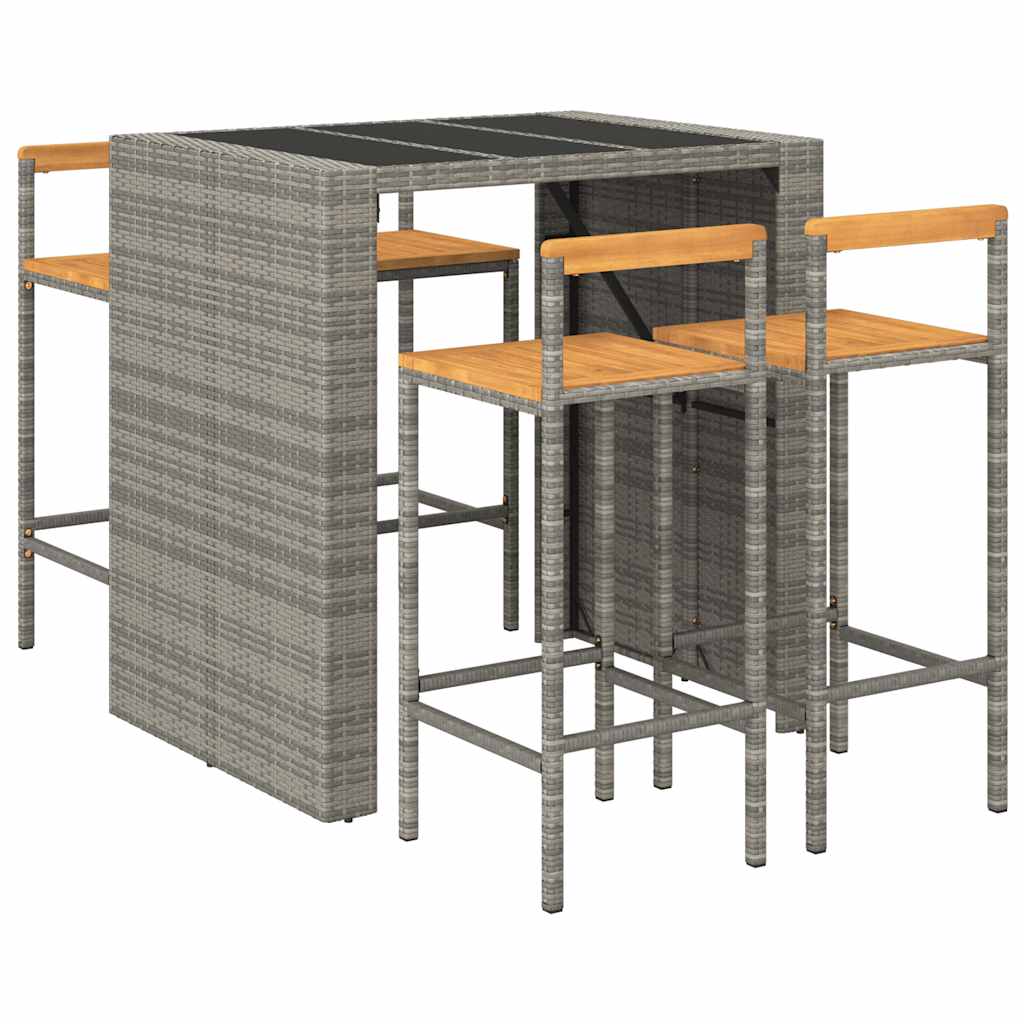 vidaXL 5 Piece Garden Bar Set Grey Poly Rattan& Solid Wood Acacia 3