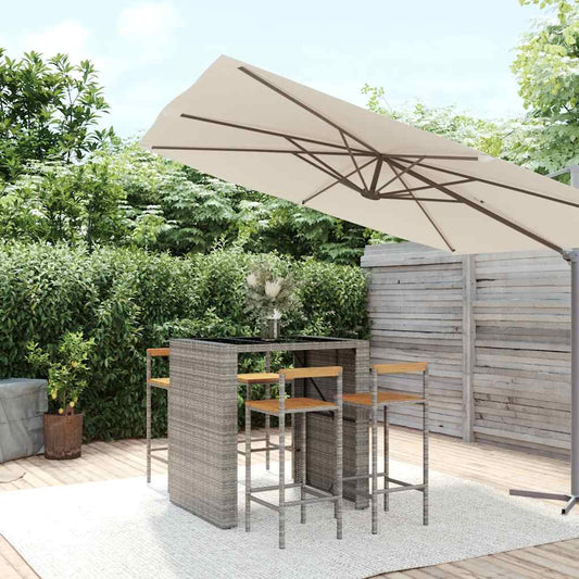 vidaXL 5 Piece Garden Bar Set Grey Poly Rattan& Solid Wood Acacia 1