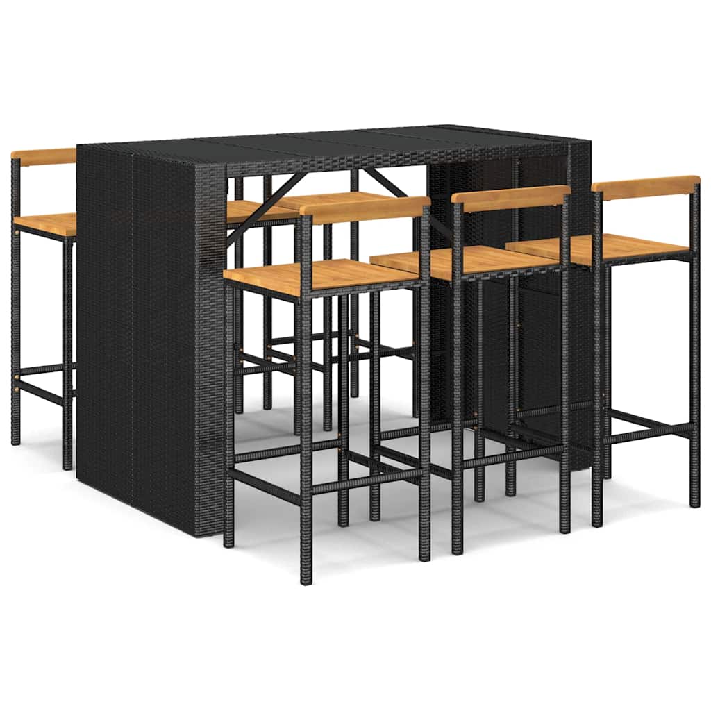vidaXL 7 Piece Garden Bar Set Black Poly Rattan& Solid Wood Acacia 2