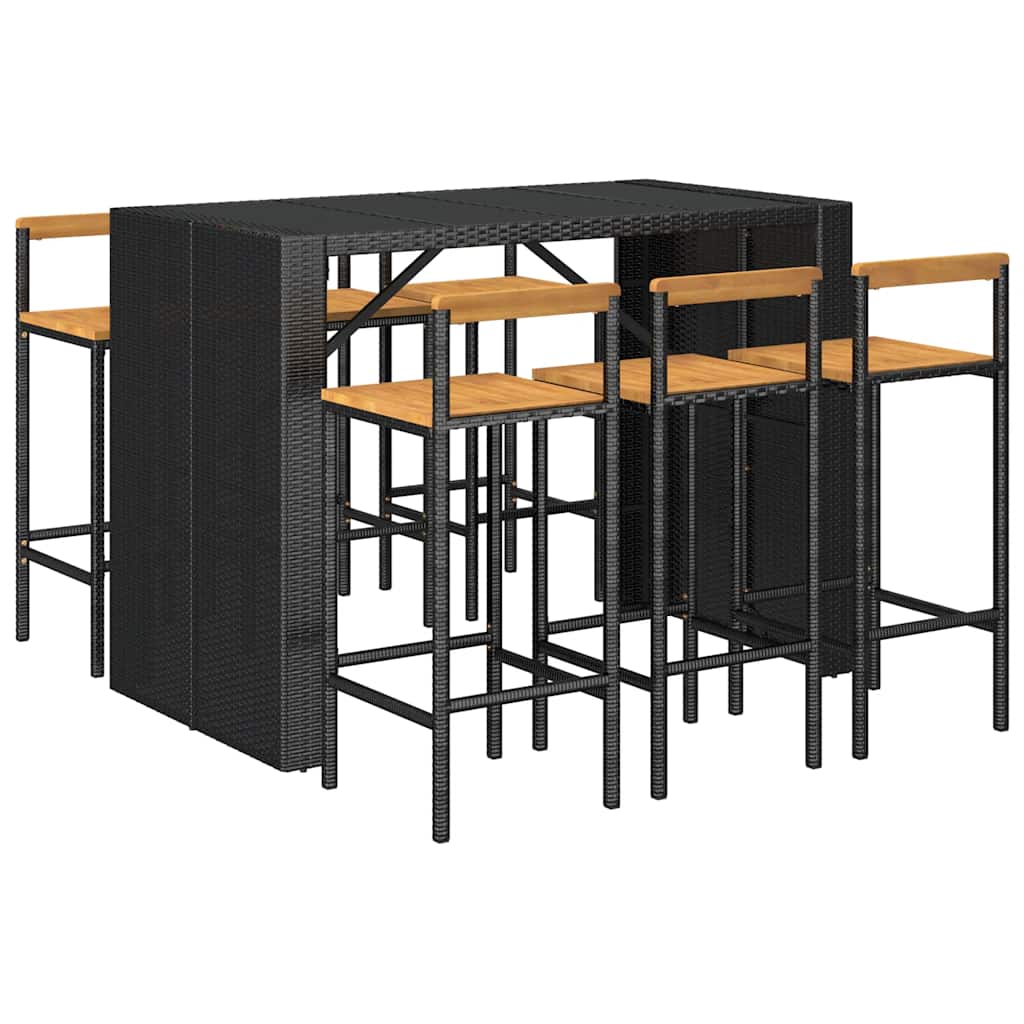 vidaXL 7 Piece Garden Bar Set Black Poly Rattan& Solid Wood Acacia 3