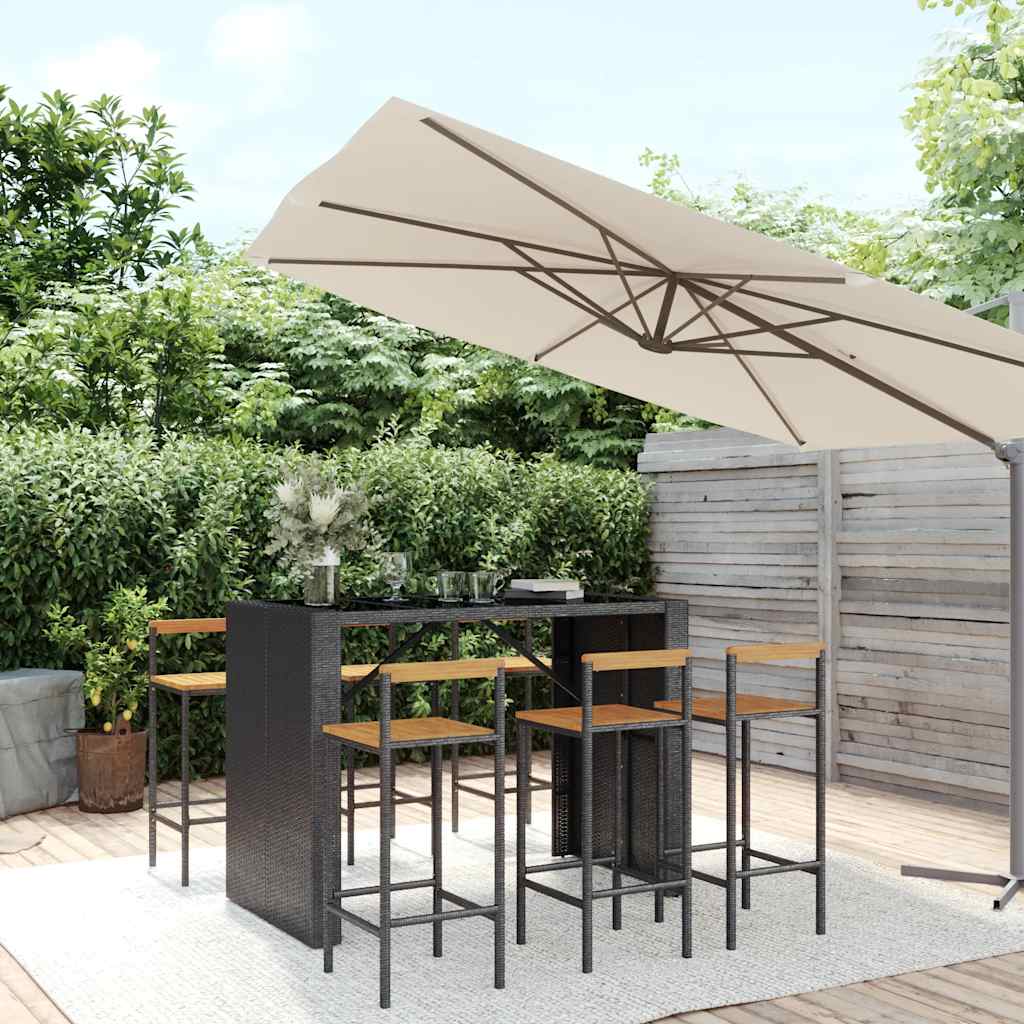 vidaXL 7 Piece Garden Bar Set Black Poly Rattan& Solid Wood Acacia 1