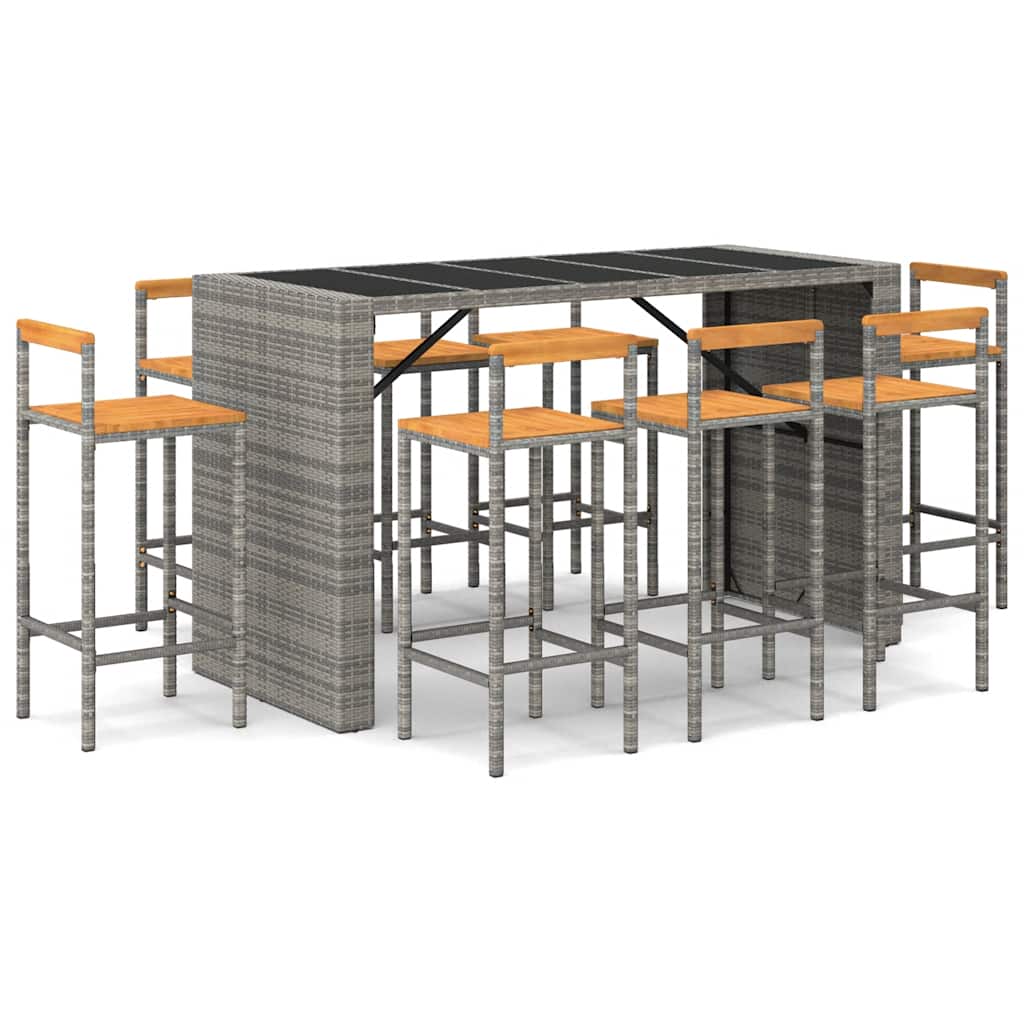 vidaXL 7 Piece Garden Bar Set Grey Poly Rattan& Solid Wood Acacia 2