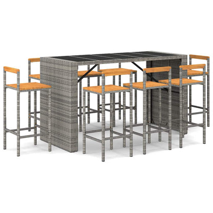 vidaXL 7 Piece Garden Bar Set Grey Poly Rattan& Solid Wood Acacia 2