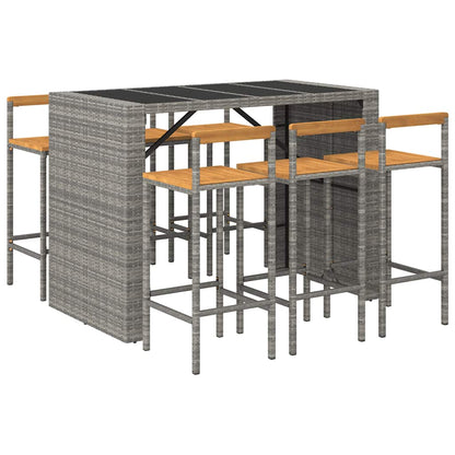 vidaXL 7 Piece Garden Bar Set Grey Poly Rattan& Solid Wood Acacia 3